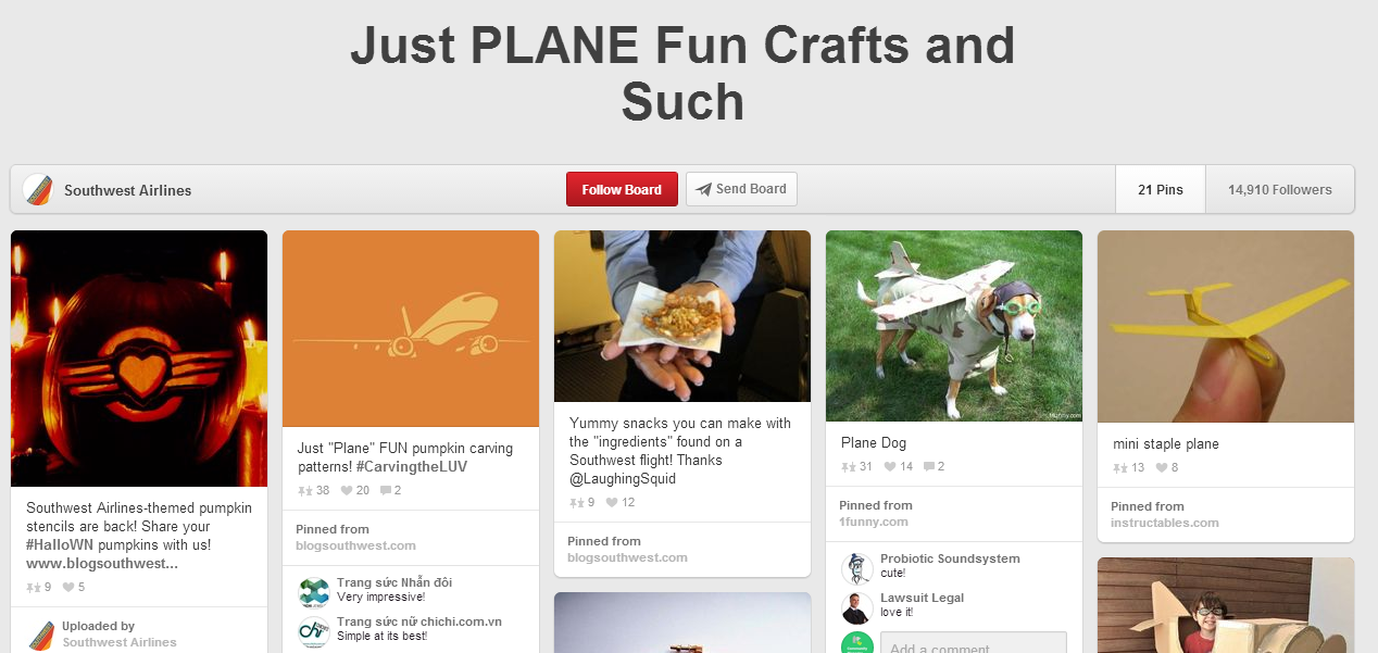 Aumentar a interação no Pinterest - Southwest Airlines no Pinterest