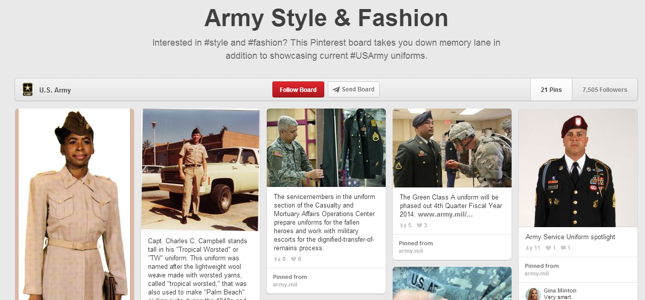 Aumentar a interação no Pinterest - US Army no Pinterest