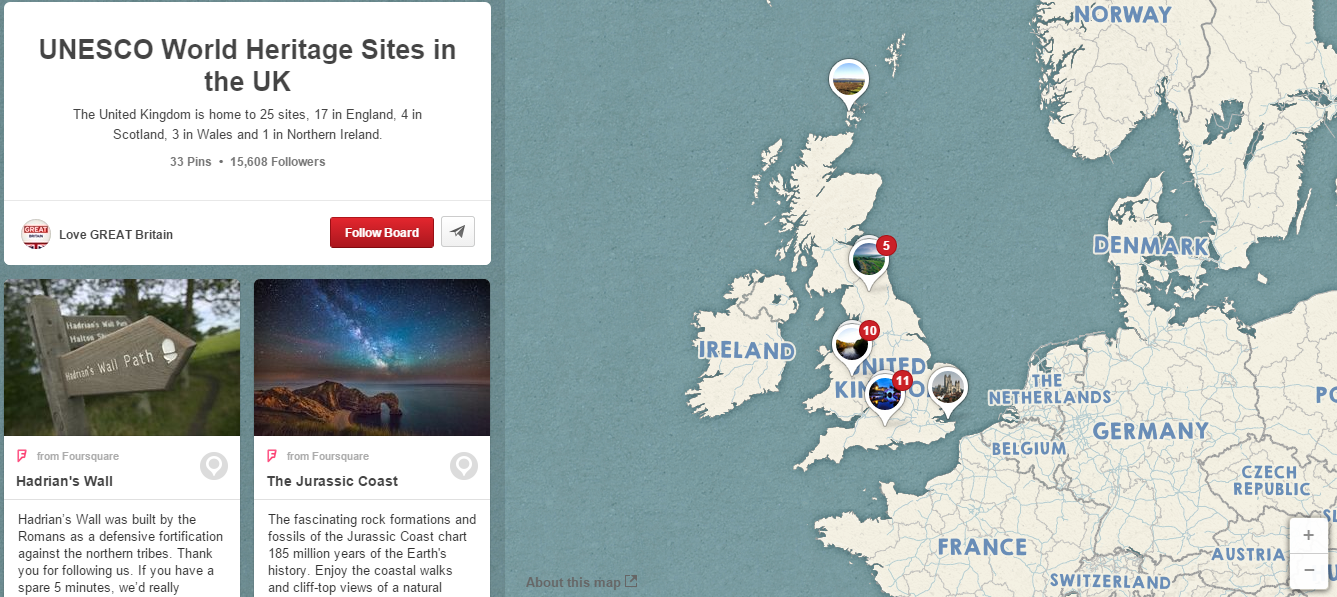 Social Media para Organizações Sem Fins Lucrativos - Albuns com mapas no Pinterest