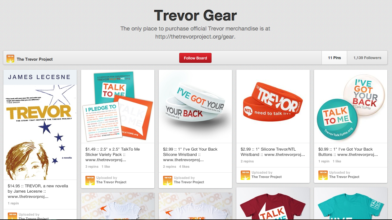 Social Media para Organizações Sem Fins Lucrativos - Albuns de merchandising no Pinterest